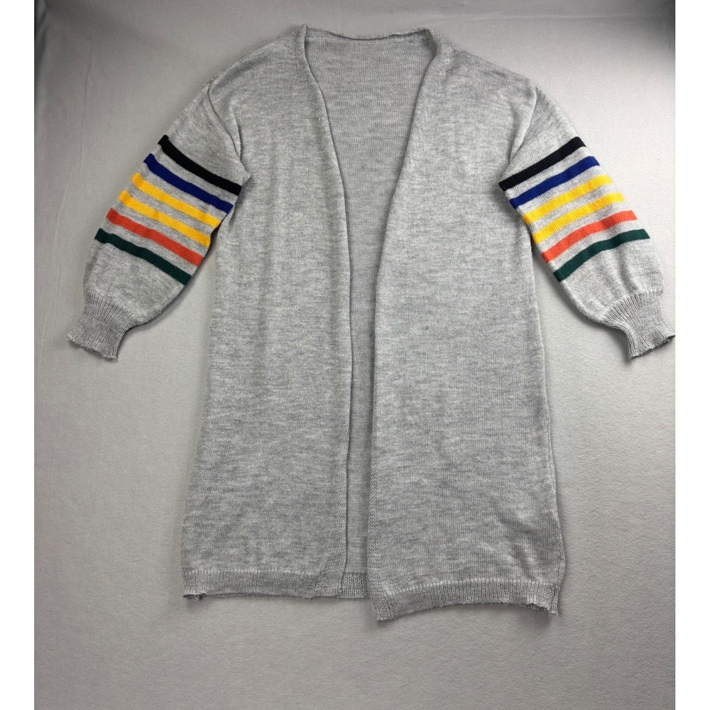 SHEIN Curve Womens 0XL Gray Rainbow Stripe Sleeve Longline Open Front Cardigan